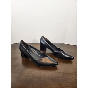 Paul Green Black Leather Pumps‎ Block Heel Pointed Toe Career Shoes 6.5 / US 9